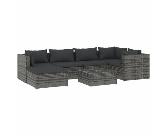 Set mobilier de grădină cu perne, 7 piese, gri, poliratan, 2 image