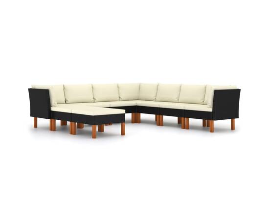 Set mobilier de grădină cu perne, 9 piese, negru, poliratan, 2 image