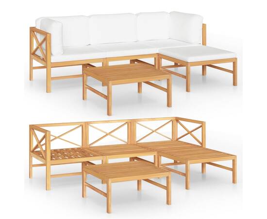Set mobilier grădină cu perne crem, 5 piese, lemn masiv de tec, 2 image
