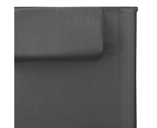 Șezlong din textilenă, negru și gri, 6 image