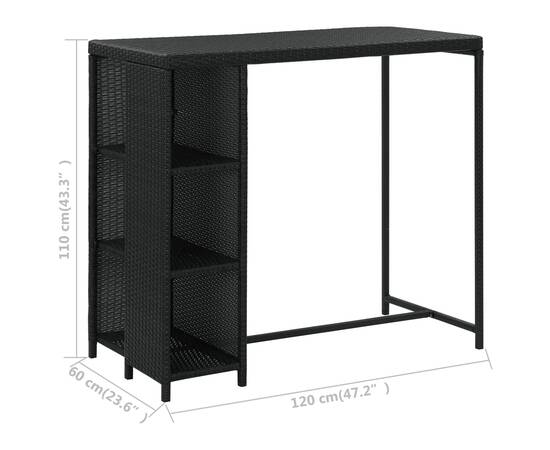 Set mobilier bar de grădină cu perne, 5 piese, negru, poliratan, 8 image