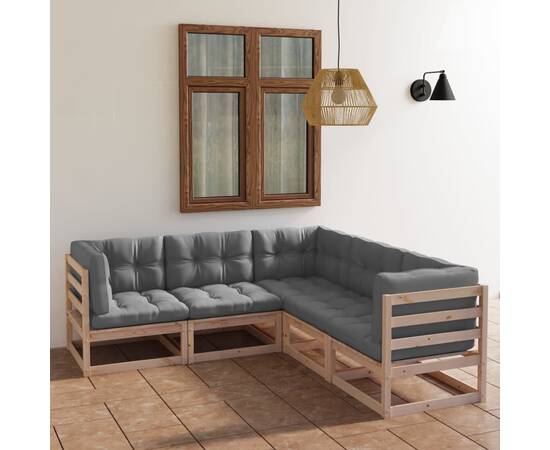 Set mobilier de grădină, 5 piese, cu perne, lemn masiv de pin