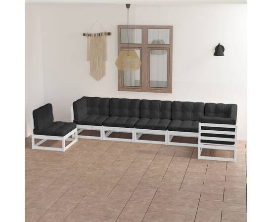 Set mobilier de grădină cu perne, 7 piese, lemn masiv de pin