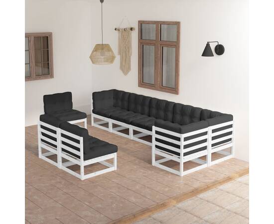 Set mobilier de grădină cu perne, 9 piese, lemn masiv de pin