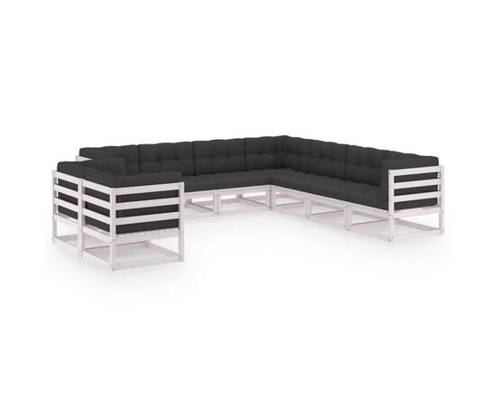 Set mobilier de grădină cu perne, 9 piese,alb,lemn masiv de pin