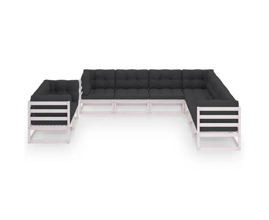 Set mobilier de grădină cu perne, 9 piese,alb,lemn masiv de pin, 2 image