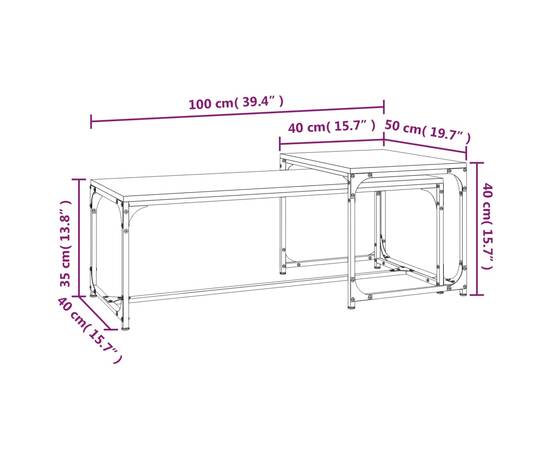 Măsuțe de cafea, 2 buc., stejar fumuriu, lemn compozit, 9 image
