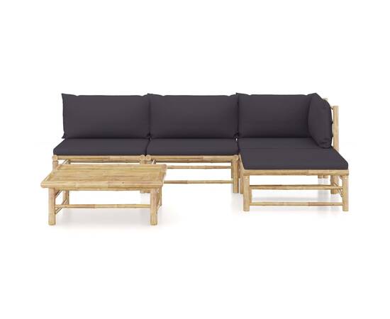 Set mobilier de grădină, 5 piese, perne gri închis, bambus, 2 image