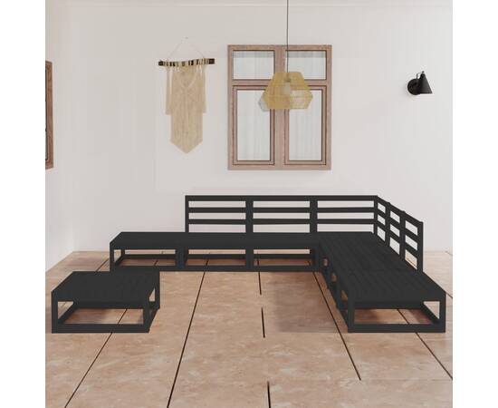 Set mobilier de grădină, 8 piese, negru, lemn masiv de pin