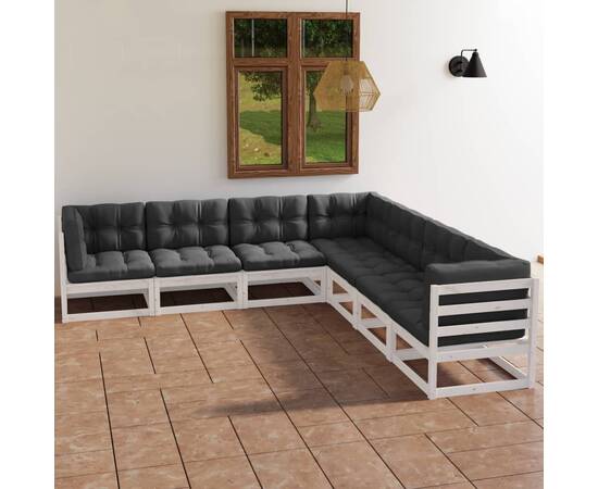 Set mobilier de grădină cu perne, 7 piese, lemn masiv de pin