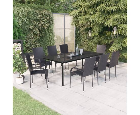 Set mobilier de grădină,negru, 9 piese