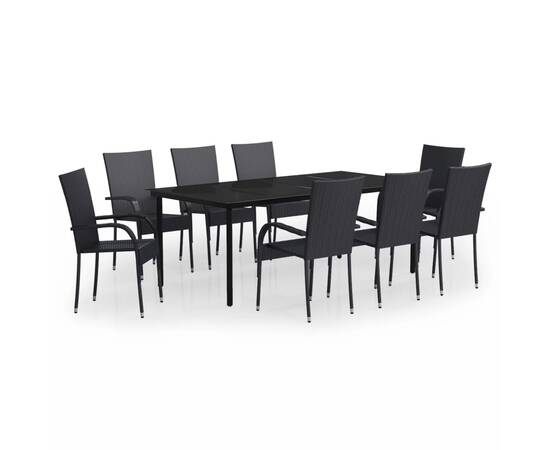 Set mobilier de grădină,negru, 9 piese, 2 image