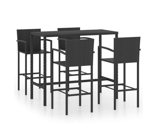 Set mobilier bar de grădină, 5 piese, negru, poliratan, 2 image