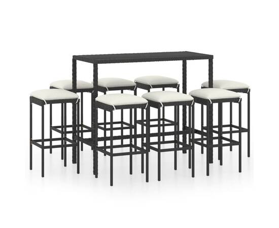 Set mobilier bar de grădină cu perne, 9 piese, negru, poliratan, 2 image