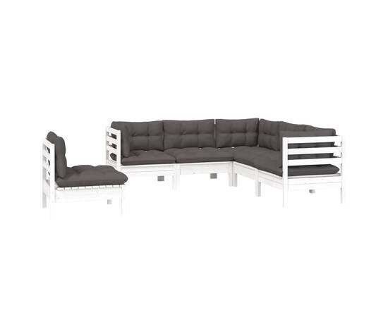 Set mobilier de grădină cu perne, 5 piese, alb, lemn de pin, 3 image