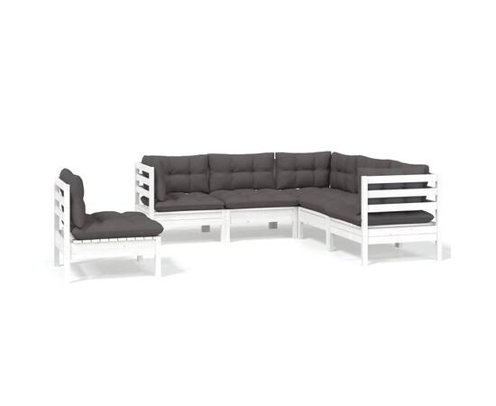 Set mobilier de grădină cu perne, 5 piese, alb, lemn de pin, 2 image