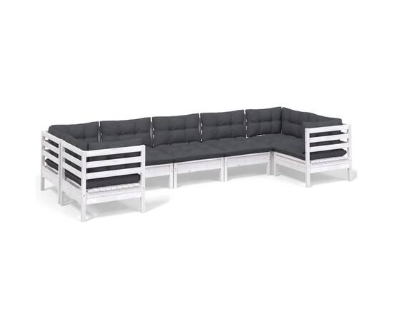 Set mobilier de grădină cu perne, 7 piese, alb, lemn masiv pin, 2 image