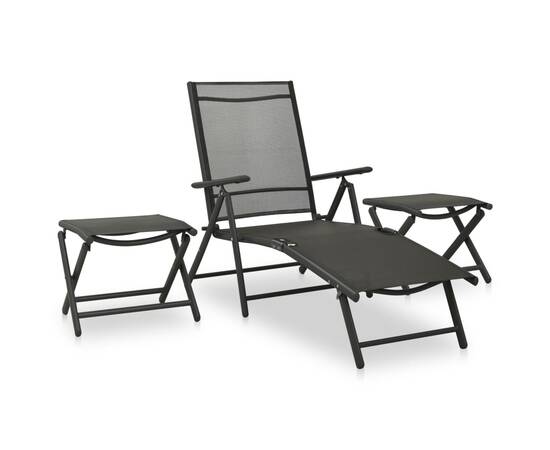 Set mobilier de grădină, 3 piese, negru, textilenă și aluminiu