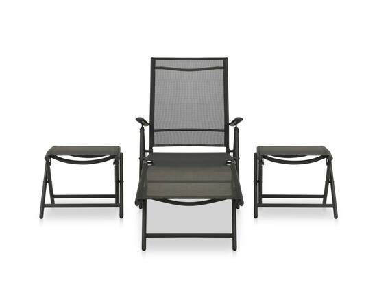 Set mobilier de grădină, 3 piese, negru, textilenă și aluminiu, 2 image