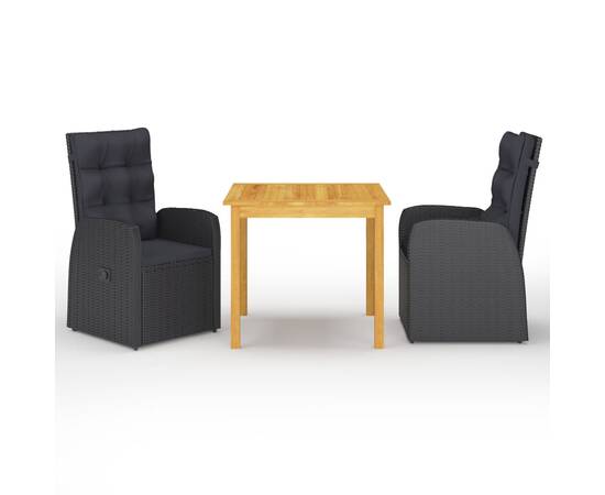 Set mobilier de grădină, 3 piese, negru