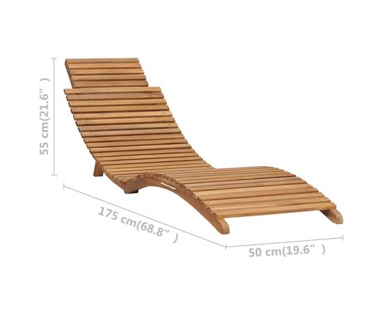 Șezlong de soare pliabil cu masă, lemn masiv de tec, 10 image