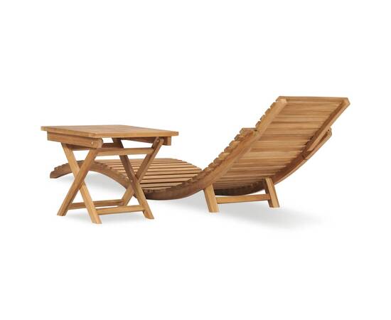 Șezlong de soare pliabil cu masă, lemn masiv de tec, 4 image