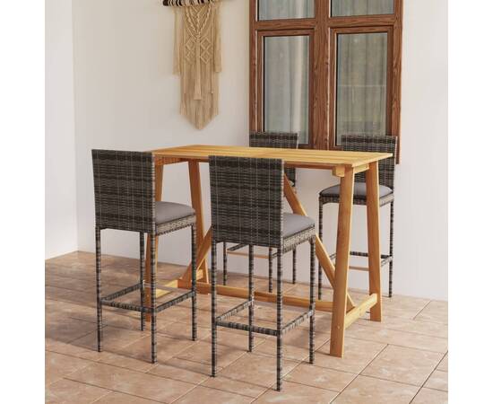 Set mobilier de bar de grădină cu perne , 5 piese , gri