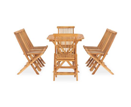 Set mobilier de exterior pliabil, 9 piese, lemn masiv de tec, 2 image