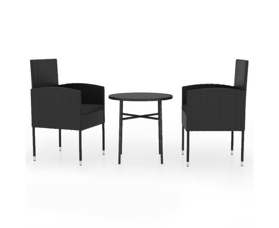 Set mobilier de grădină, 3 piese, negru, poliratan, 2 image