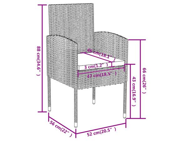 Set mobilier de grădină, 3 piese, negru, poliratan, 8 image