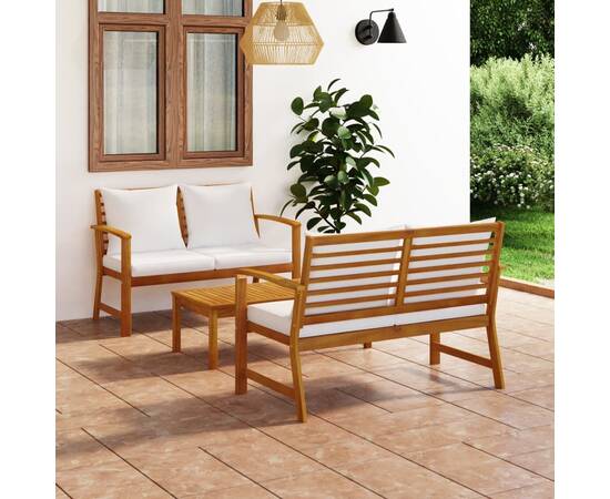 Set mobilier de grădină, cu perne, 3 piese, lemn masiv acacia