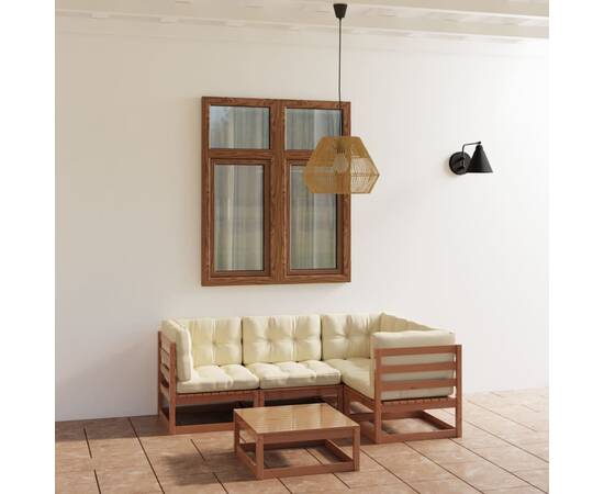 Set mobilier de grădină cu perne, 5 piese, lemn masiv pin