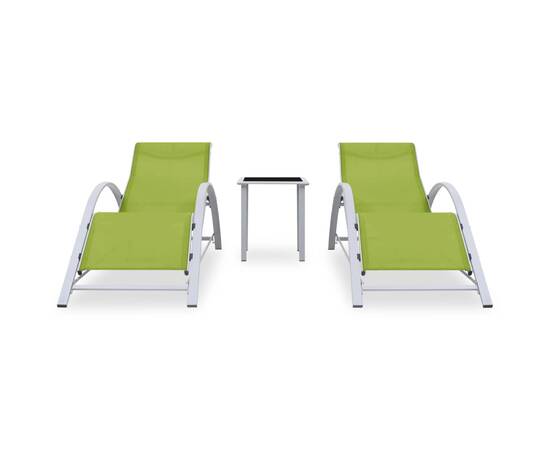 Șezlonguri de plajă cu masă, 2 buc., verde, aluminiu, 2 image