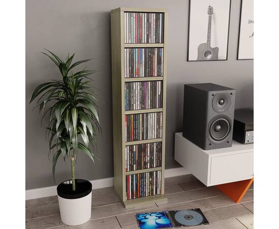 Dulap cd-uri, stejar sonoma, 21x20x88 cm, lemn compozit
