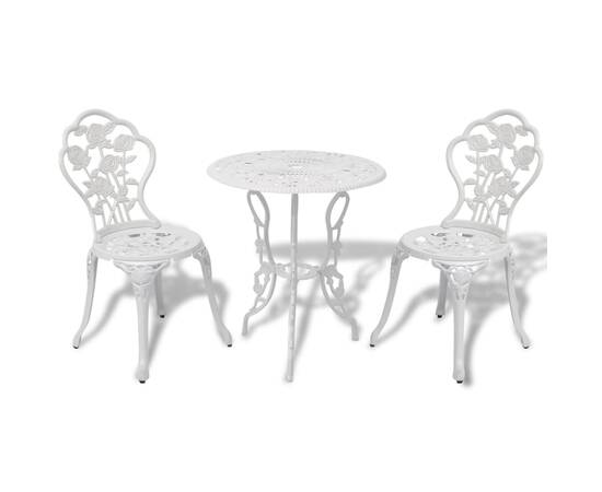 Set mobilier bistro, 3 piese, alb, aluminiu turnat