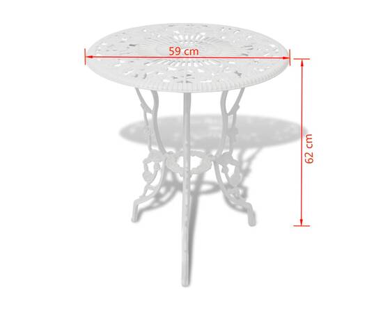 Set mobilier bistro, 3 piese, alb, aluminiu turnat, 9 image