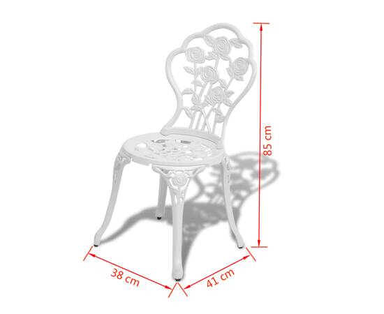 Set mobilier bistro, 3 piese, alb, aluminiu turnat, 8 image