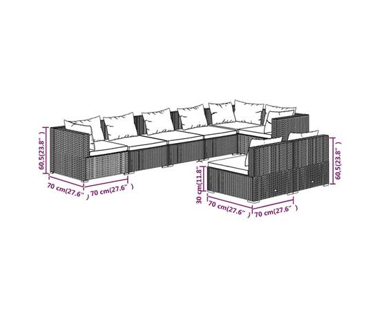 Set mobilier de grădină cu perne, 8 piese,gri, poliratan, 7 image