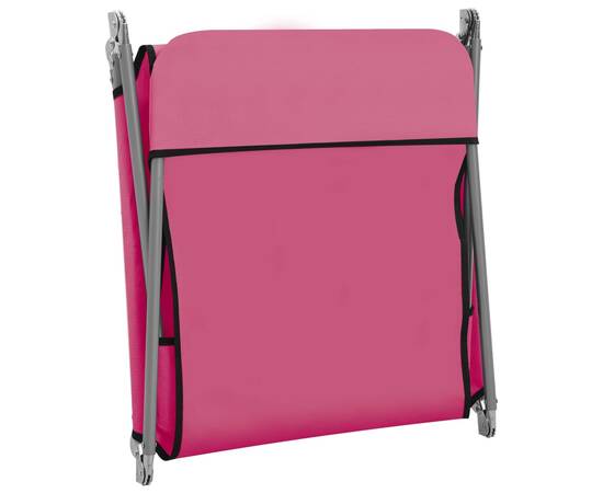 Șezlonguri pliabile, 2 buc., roz, oțel & material textil, 6 image