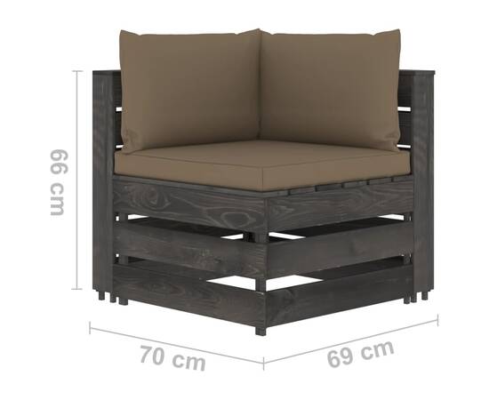 Canapea de grădină cu 3 locuri, cu perne, gri, lemn impregnat, 10 image