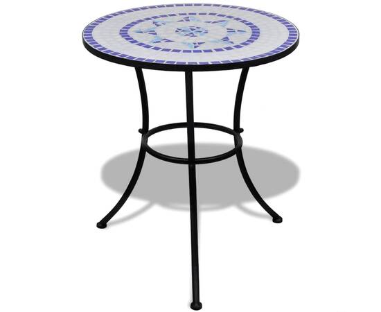 Set mobilier bistro, 3 piese, albastru/alb, plăci ceramice, 2 image