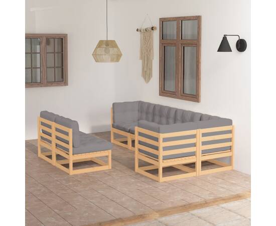 Set mobilier de grădină, 7 piese, cu perne, lemn masiv de pin