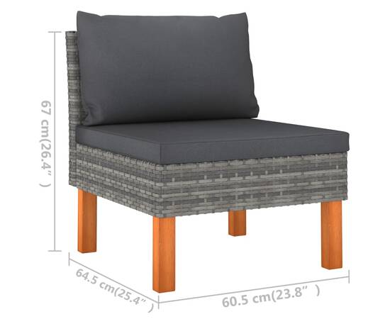 Set mobilier de grădină cu perne, 6 piese, gri, poliratan, 8 image