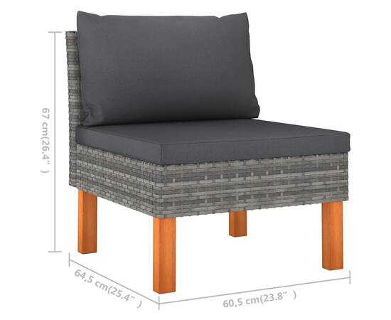 Set mobilier de grădină cu perne, 7 piese, gri, poliratan, 8 image