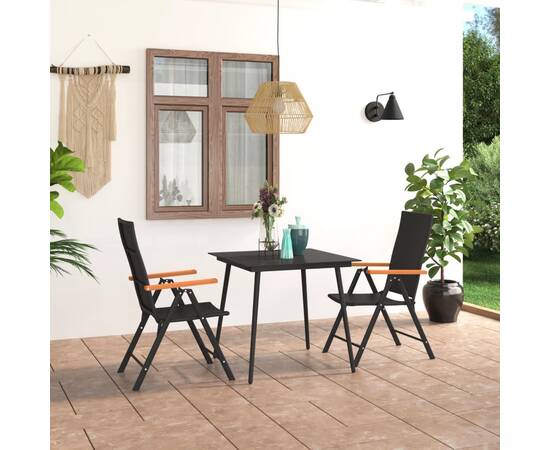 Set mobilier de grădină, 3 piese, negru și maro