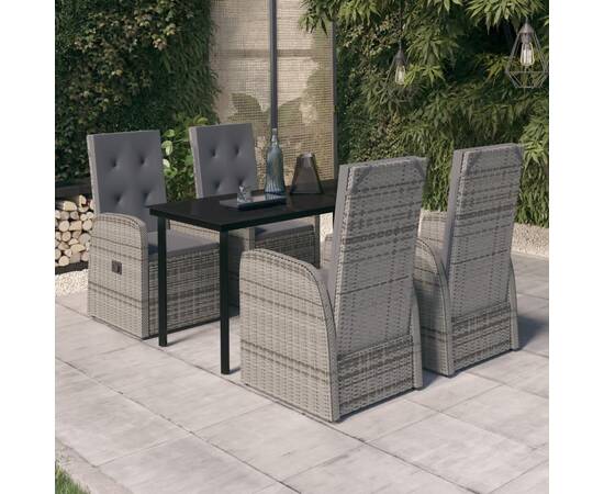 Set de mobilier pentru grădină, cu perne, 5 piese, gri