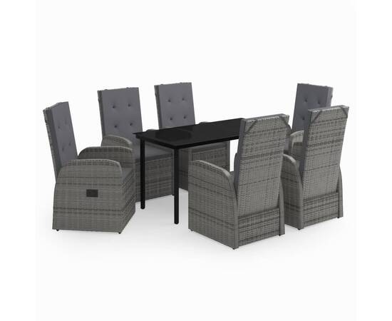 Set de mobilier pentru grădină, cu perne, 7 piese, gri, 2 image