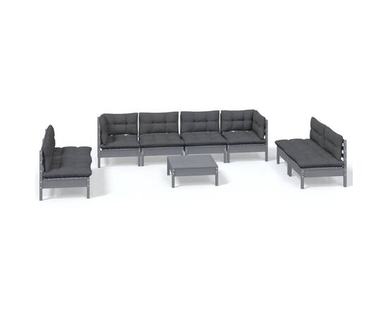 Set mobilier de grădină cu perne, 9 piese,  lemn masiv pin, 2 image