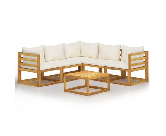 Set mobilier de grădină cu perne crem, 6 piese, lemn de acacia, 2 image