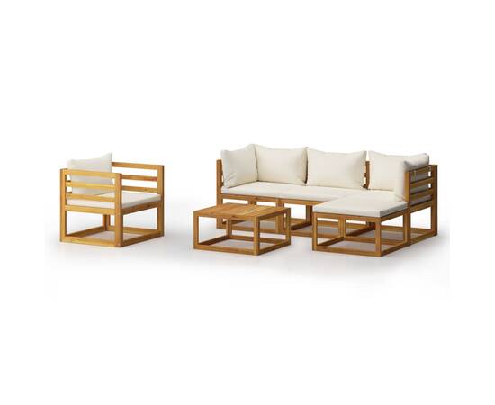 Set mobilier grădină cu perne, 6 piese, crem, lemn masiv acacia, 2 image